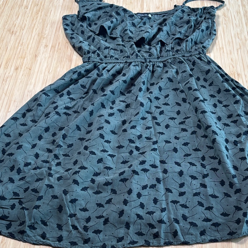Cotton Green and Black Ginko Dress